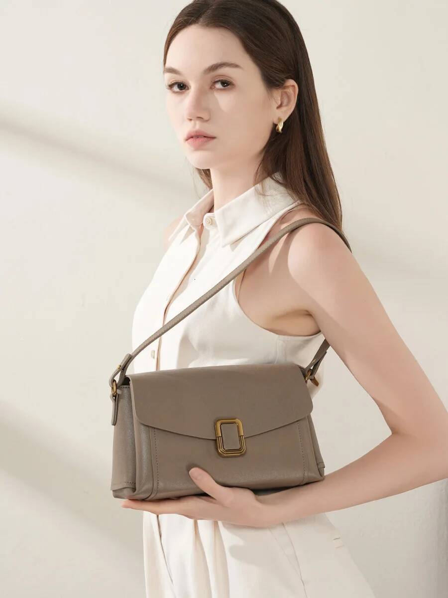 Genuine Leather Portable Women's Handbag 2025 New Niche High-Grade Shoulder Crossbody Female Commuter Bag Two Straps