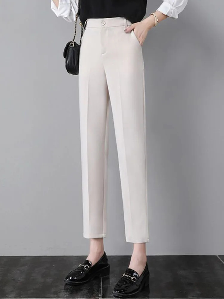 Women Formal Baggy Straight Suit Pants Female Office Elastic High Waist Loose Pantalones Korean Solid Casual Calcas Feminina 250808