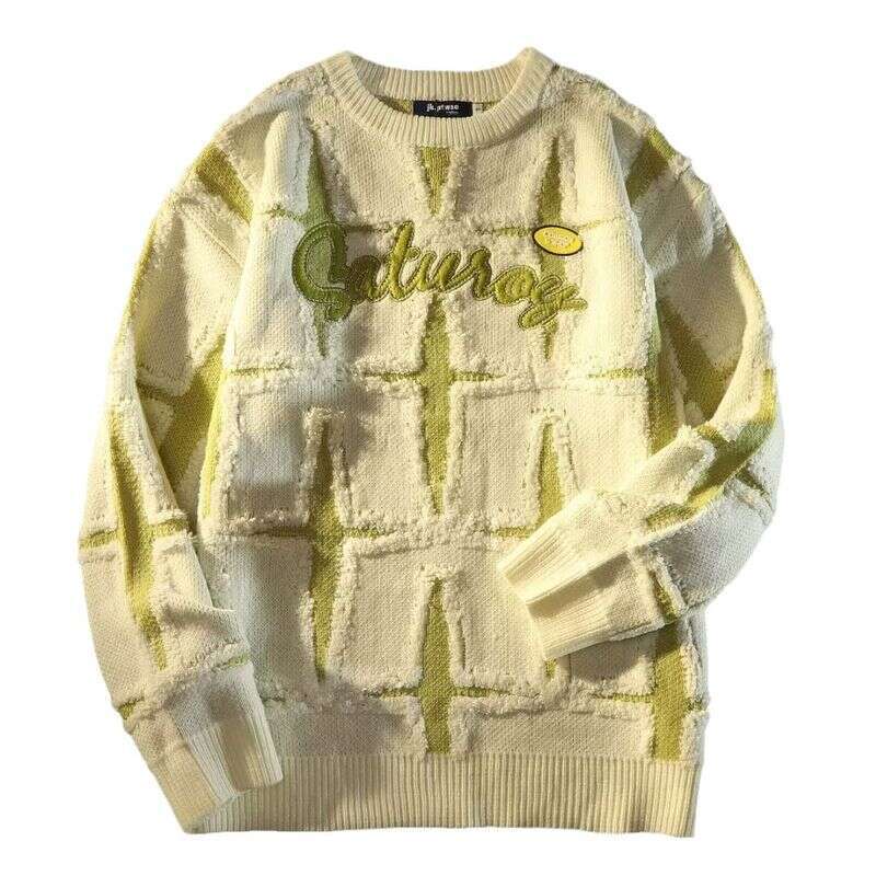 Men's Retro Star Knit Sweater - Oversized Couple-Style Pullover For Spring & Autumn, Lazy Chic Loose Fit Top