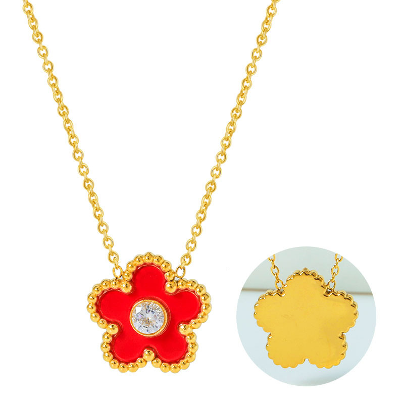 316 Stainless Steel Zircon Black Red Five-Leaf Clover Necklace for Women White Mother-of-Pearl Gold High Version Non-Fading Jewelry for Women