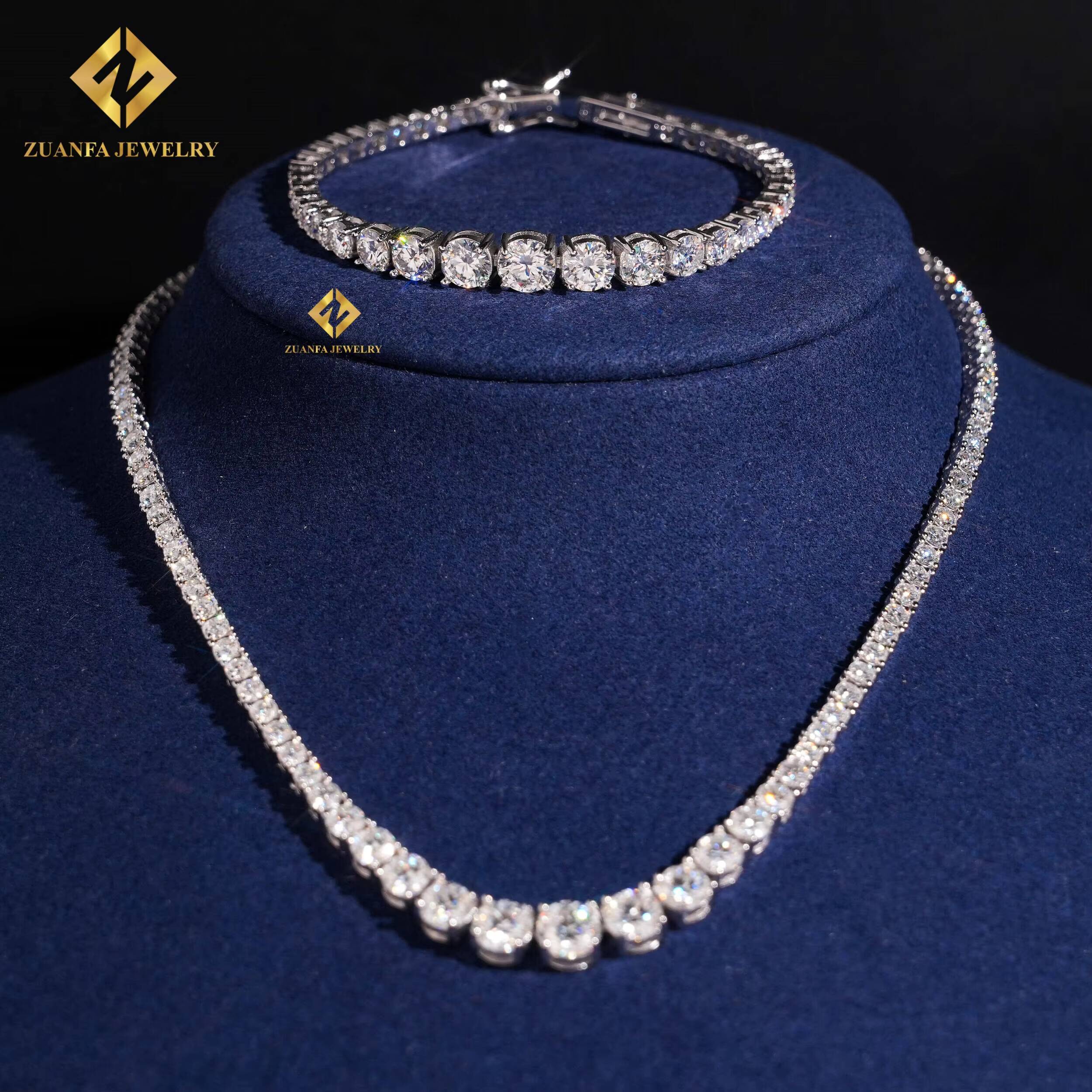 Fine Jewelry Popular Gradual Vvs Moissanite Tennis Chains 925 Sterling Silver 3mm Necklace Bracelet