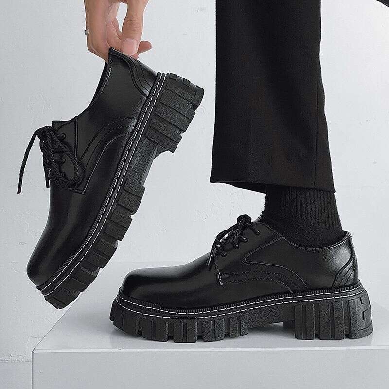 Step Into Derby Men's Black Expert Spring And Autumn New Low Top Small Leather Shoes Live Broadcast Youth Leisure