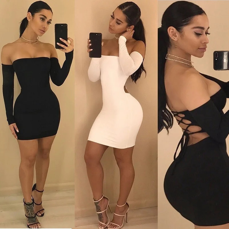 Strapless large women long sleeve backless night club dress women 250808