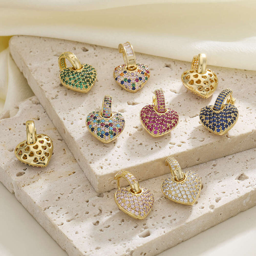 DHcollections Light High-End Feel Elegant Colorful Zircon Heart-Shaped Love for Women Peach Heart Drop Earrings Ear Clips