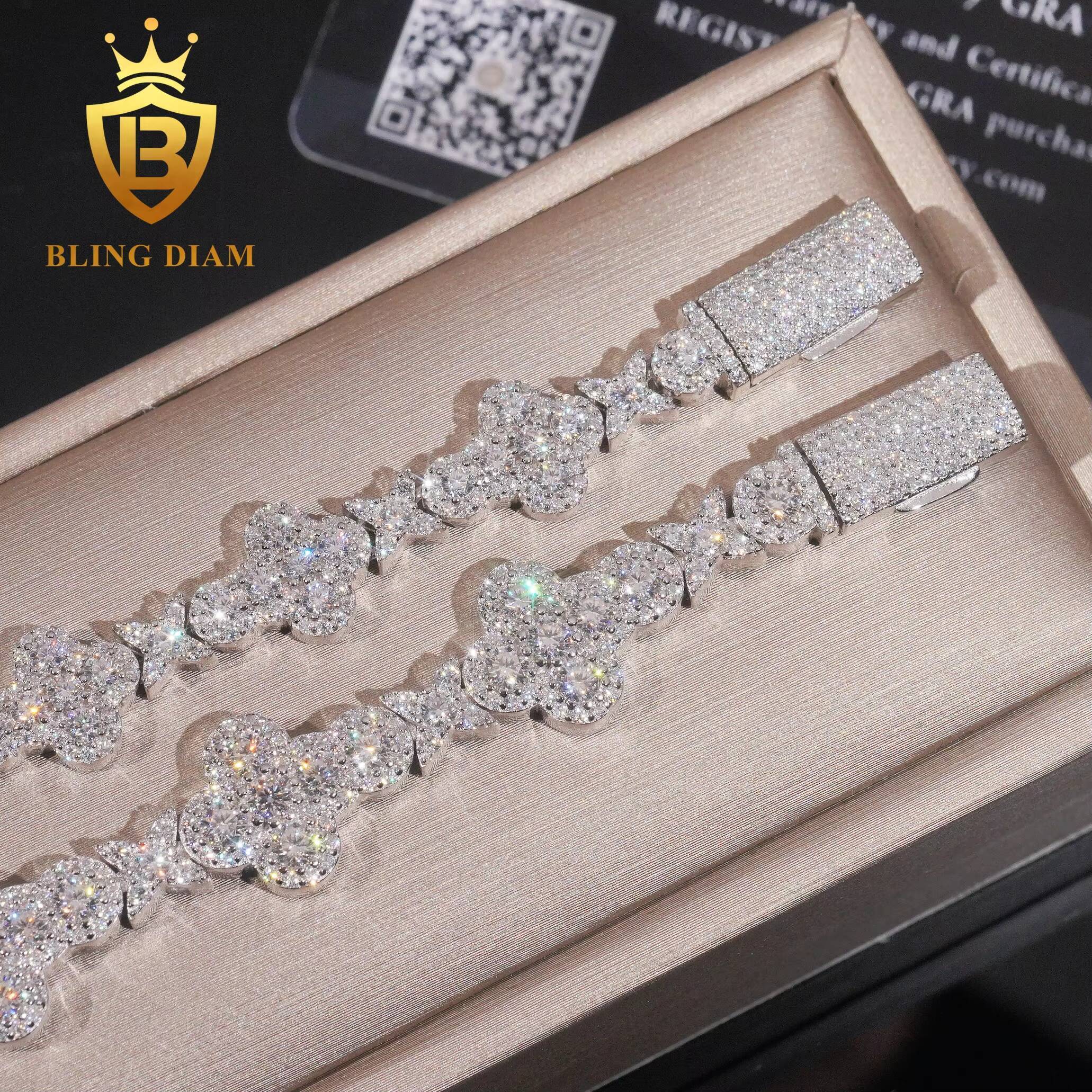 Factory Direct Hip Hop 10mm 13mm 925 Silver VVS Diamond Iced Out Cuban Link Chain Moissanite Cross Bracelet