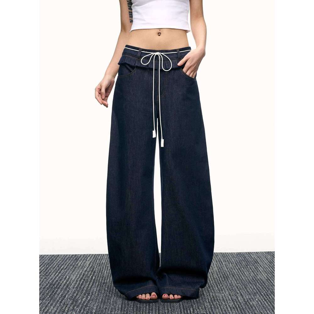 Retro Street Style Wide Leg Niche Design Floor Length Pants High Waisted Loose Jeans For Women