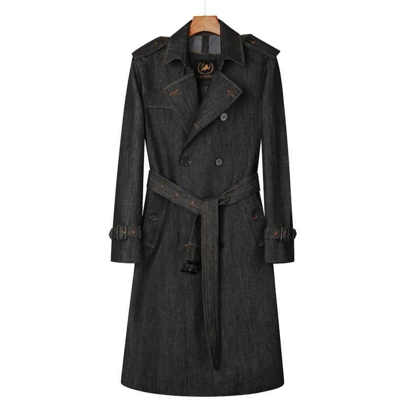 Denim Long Trench Coat Mens Over The Knee Double Breasted British Autumn And Winter Thickened Warm Retro Classic Mens Windbrea W250815