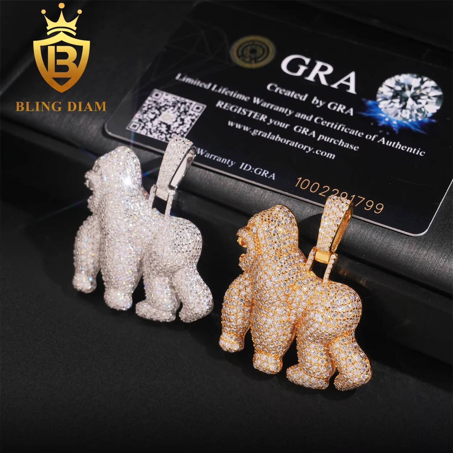 New Design Iced Out Little Chimp Pendant 925 Silver Vvs Moissanite Gorilla Pendants Hip Hop Fashion Gold Plated Pendant