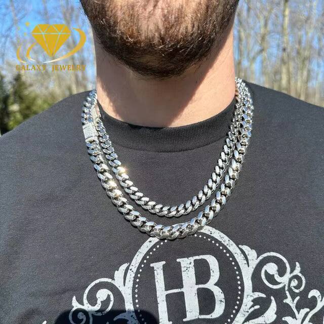 Fine Jewelry Necklaces Custom 925 Sterling Silver 18k 14k Gold Plated Hiphop Chain Plain Miani Cuban Link Chain for Men Women