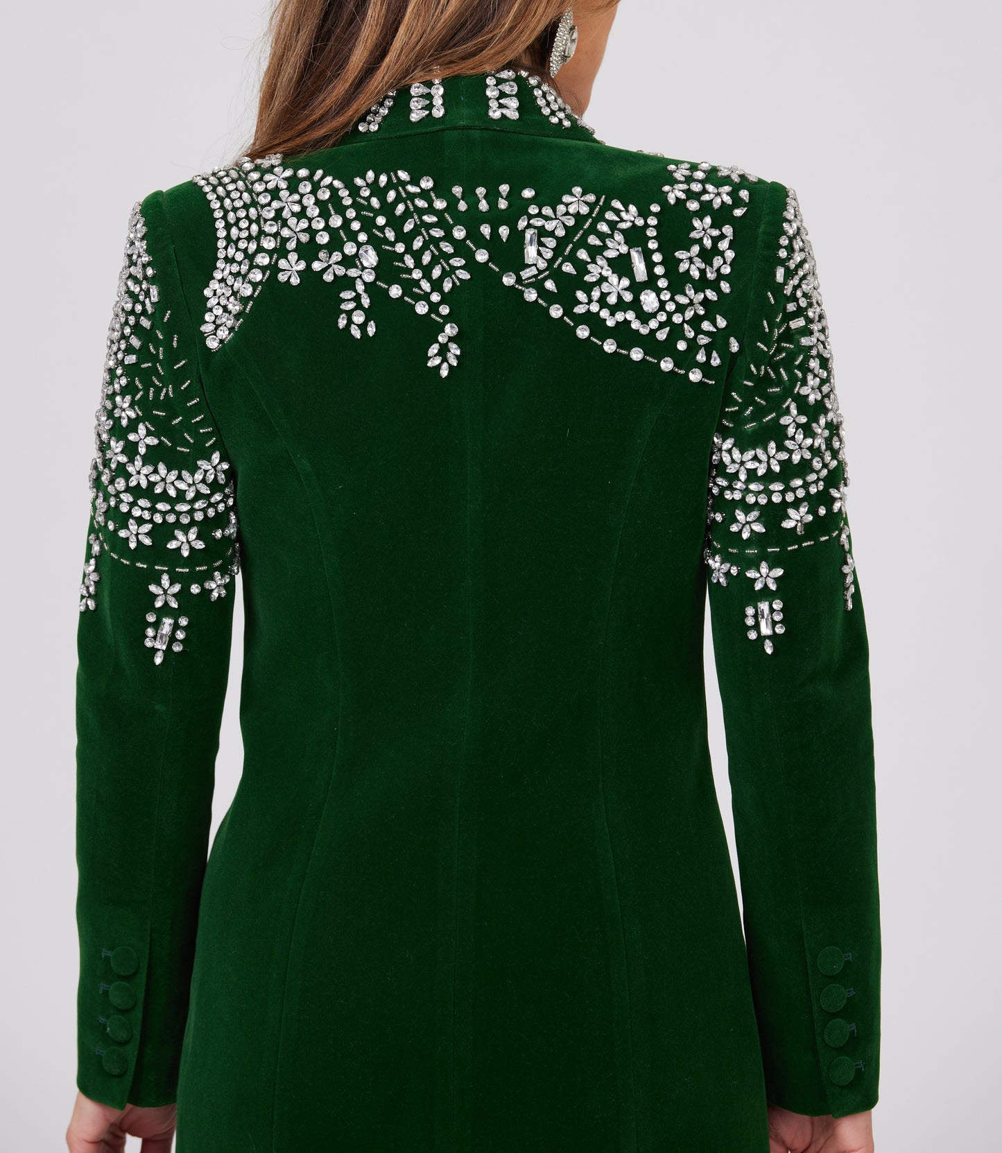 Green Velvet Women Jacket Dress Lady Crystal Beading Customized Blazer Prom Evening Party Blazer One Piece