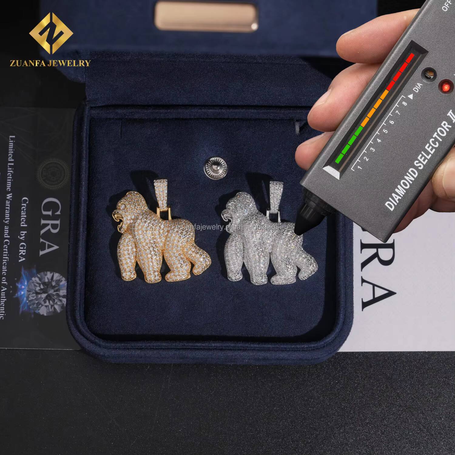 Drop Shipping Ship From USA Local Stock GRA Certificate Iced Out Hip Hop Jewelry 925 Silver Moissanite Diamond Gorilla Pendant