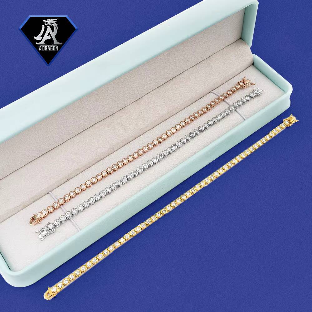 Urban Style 3MM Gold Plated Moissanite Tennis Bracelet Clear Diamond Tester Radiant Brilliant Cut 925 Silver Necklace