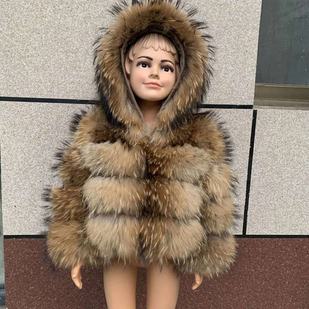 LHXDW children's fox fur coat Kids raccoon fur coat hooded Children's hooded real fur coat girl