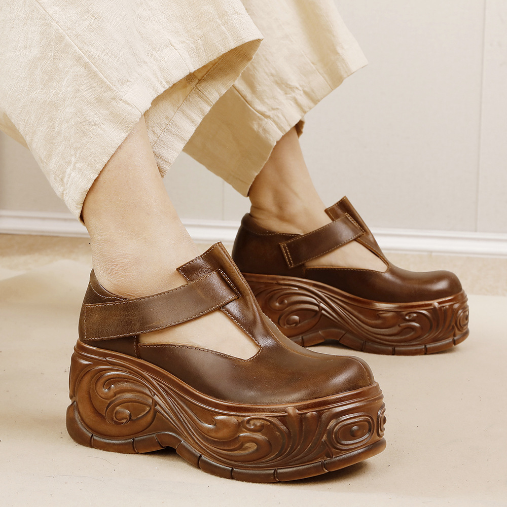 Designer 2025 new retro thick sole multifunctional and versatile leather single shoe