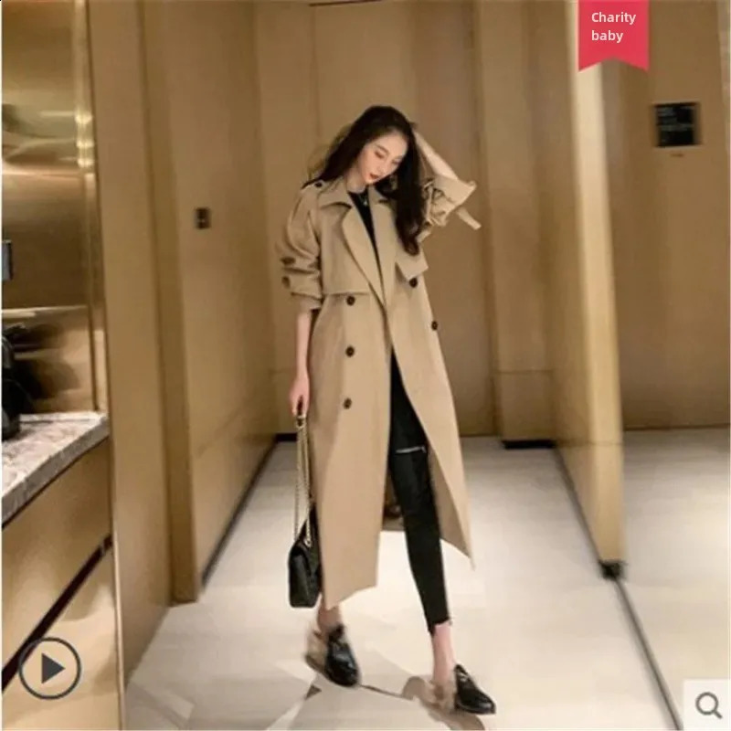 Womens Trench Jacket Medium-length Khaki Loose-fit British Style Over-knee Jacket Fashionable Womens Clothing 250815