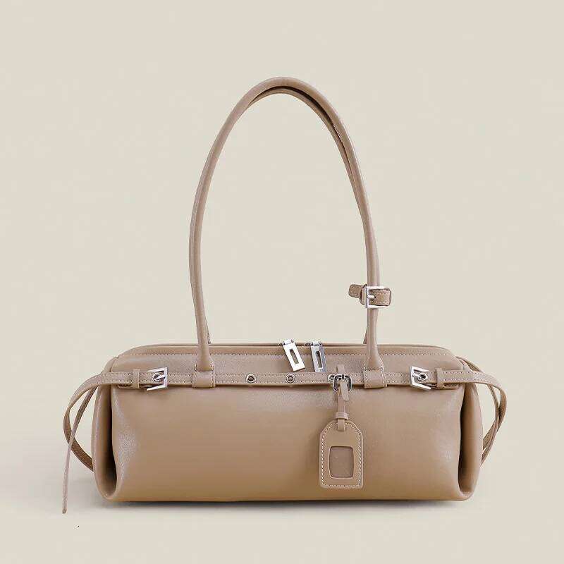 Designer Bags Strict Select High Quality Cow Leather Horizontal Bowling Tote Niche All-Purpose Leisure Kakhi Color Women Long Handle Handbag Luxury Ba