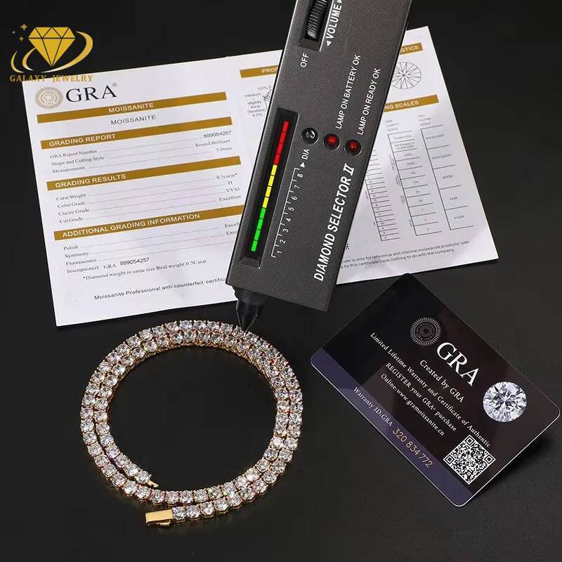 Fashion Jewelry Tennis Necklace 925 Silver Round Brilliant Cut 4mm Iced Out VVS Moissanite Diamond Tennis Chain Hip Hop Men
