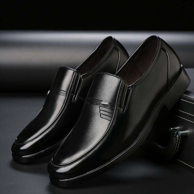 Oversized Leather Autumn Business, Leisure, Middle-aged And Elderly Shoe Covers, Men's Shoes, Black Work Dad