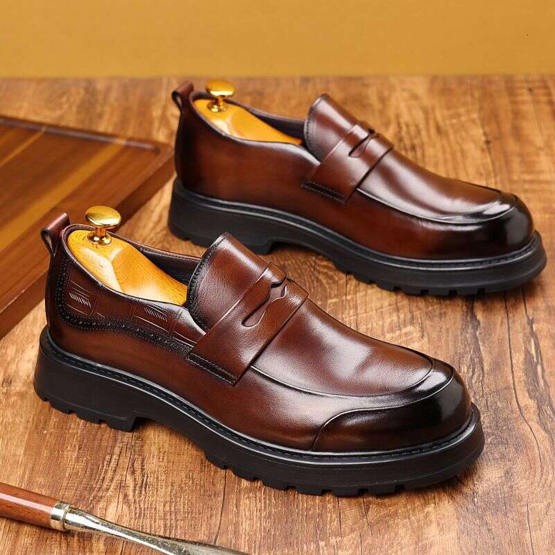 Casual Style One Foot Loafers, Leather Leather, Business Thick Soled Men's Shoes, Bean Shoes