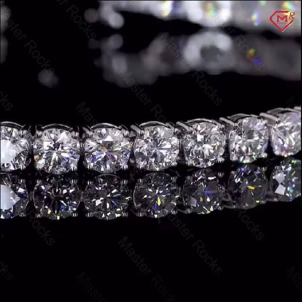 Hiphop Moissanite Bracelet 5mm Round Brilliant Cut 925 Sterling Silver Iced Out VVS Moissanite Tennis Chain