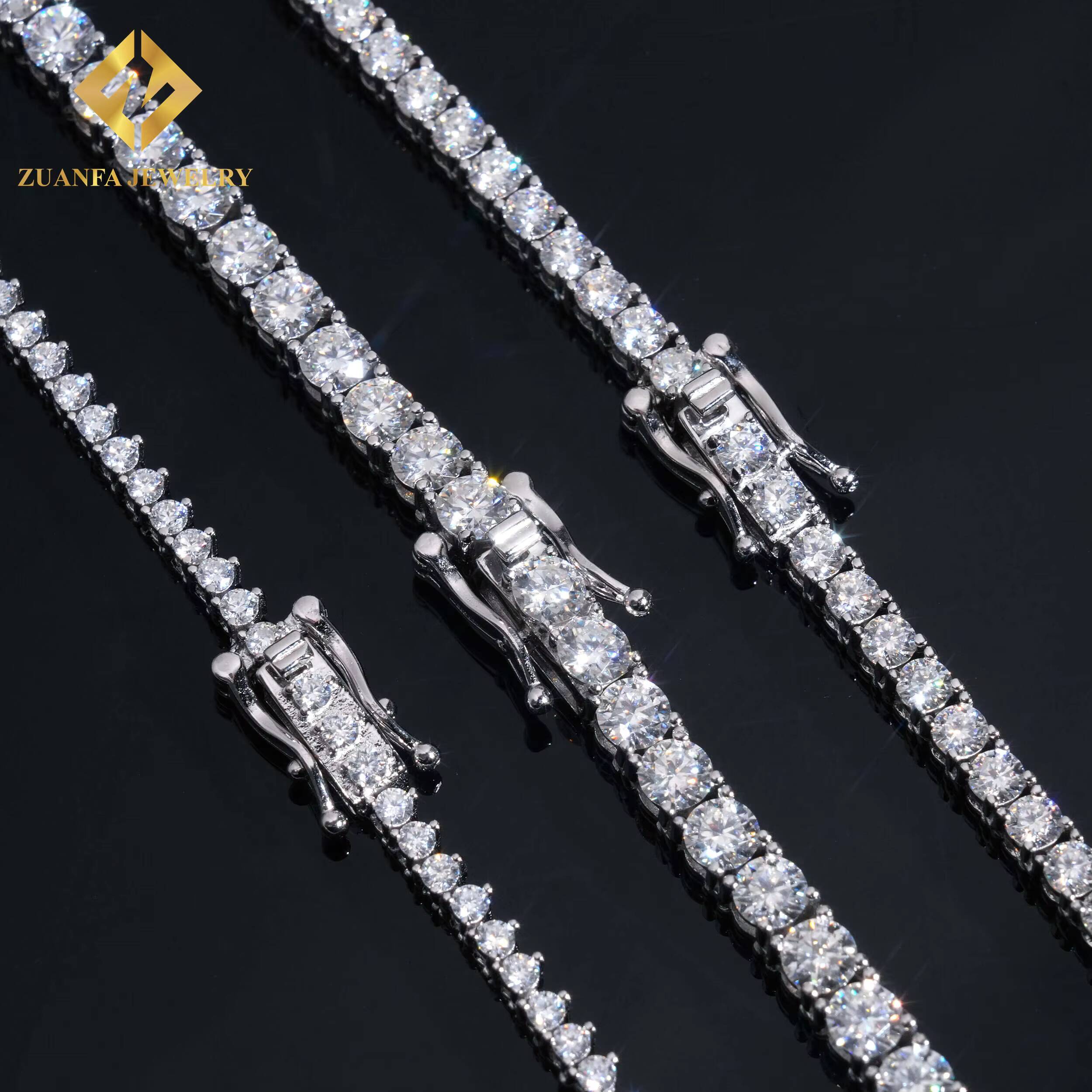 Fine Jewelry Popular Moissanite Tennis Chain Fashion Sterling Silver 2MM 3MM 4MM VVS Moissanite Tennis Necklace Hip Hop Jewelry