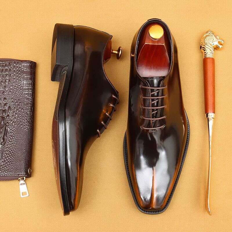 British bright men's formal business cowhide leather inside one piece Men's Oxford shoes