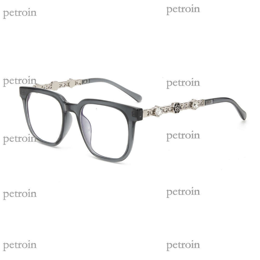 24 New Large Frame Chain with Rhinestones Personality Internet Celebrity Women's Sunglasses Fashion Trend Blue Light Blocking Non-Prescription Gl