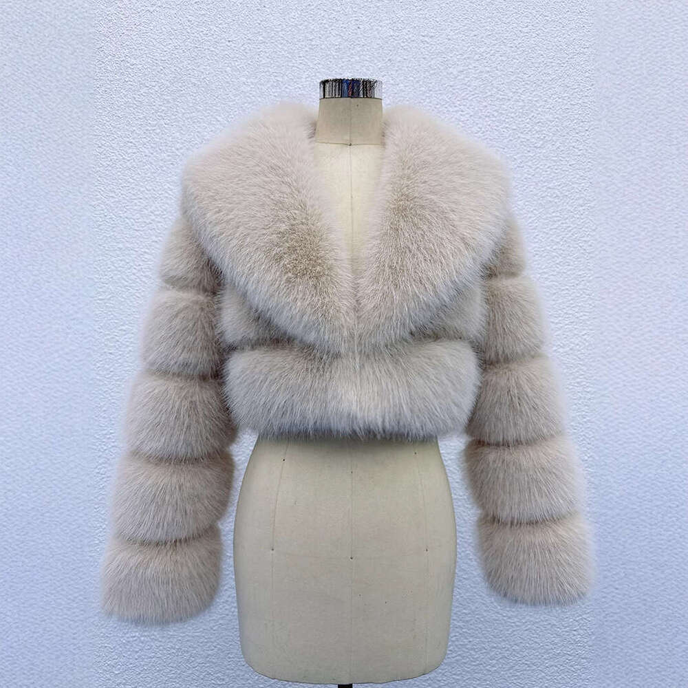 New European and American faux fur jacket, environmentally friendly imitation fox fur short style, big fur collar, women's fashion top