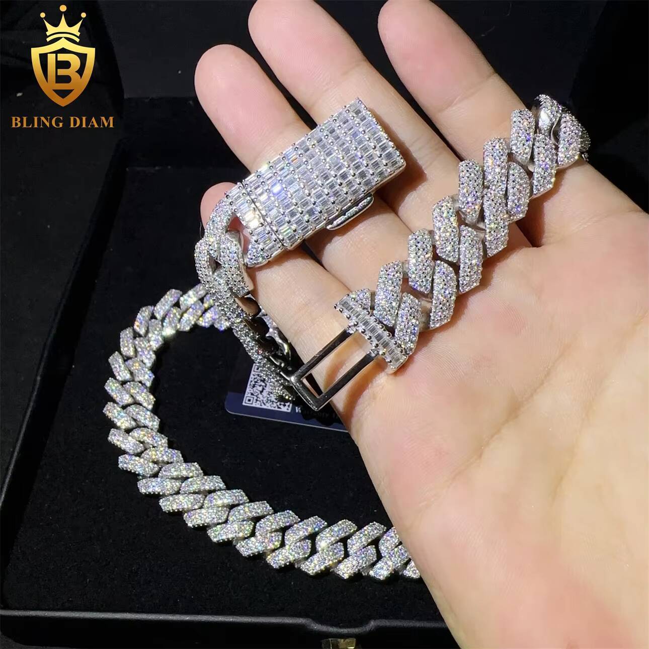 Pass Diamond Tester Iced Out VVS Moissanite Diamond Sterling Silver 925 Hip Hop Fine Jewelry Miami Cuban Link Chain Necklace