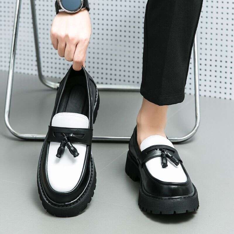 2025 Spring/Summer New Casual Men's Thick Heel Slip-On Large Size Loafers Fashion Versatile Comfortable Simple Leather