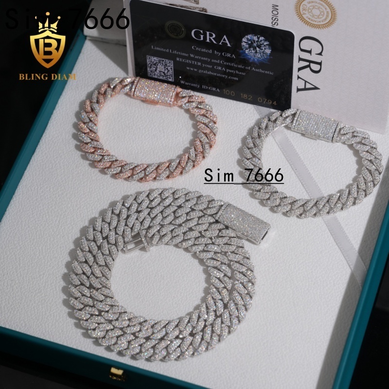 Customized 10MM Hip Hop Jewelry 925 Sterling Silver Moissanite VVS Diamond Cuban Chain Bracelet