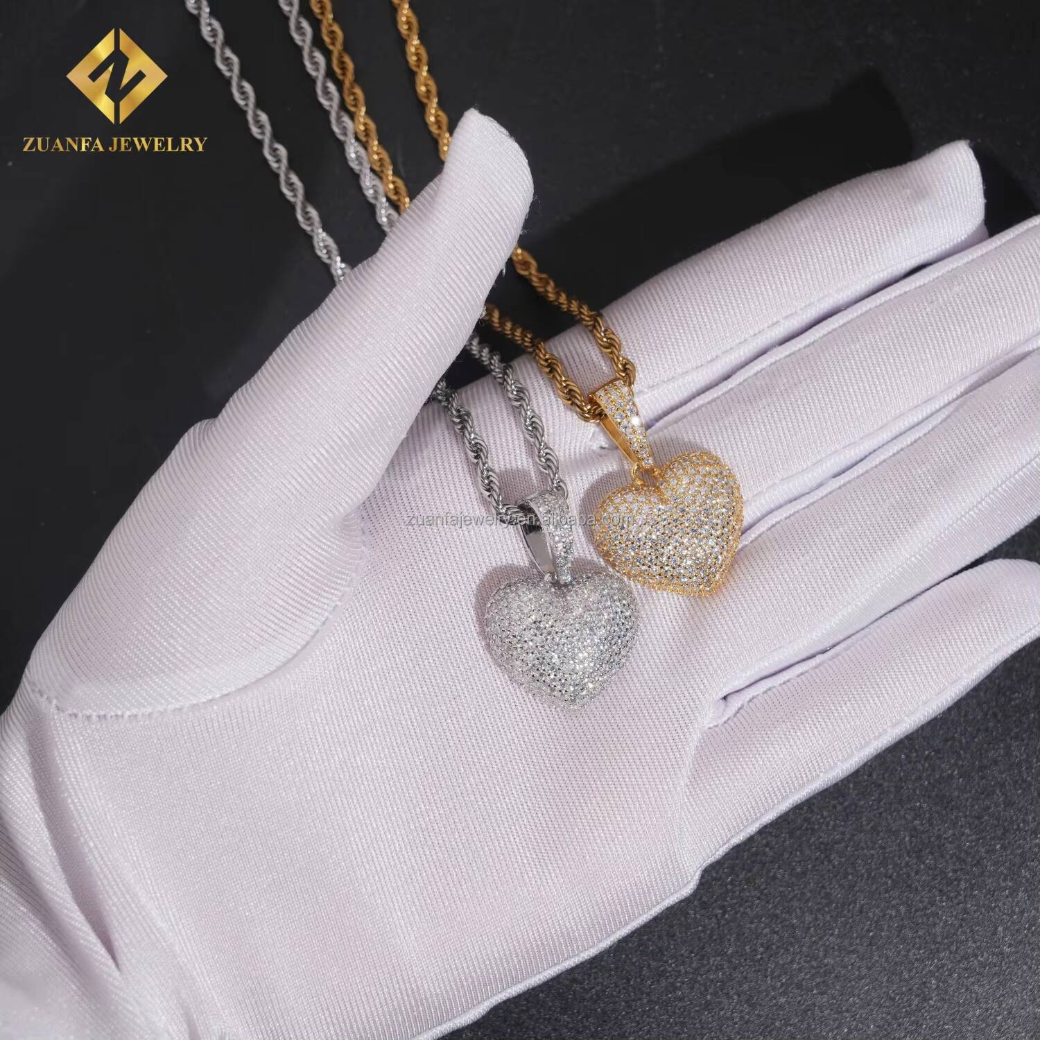 Drop Shipping Ship From USA Local Stock GRA Certificate Iced Out Hip Hop Jewelry 925 Silver Moissanite Diamond Heart Pendant