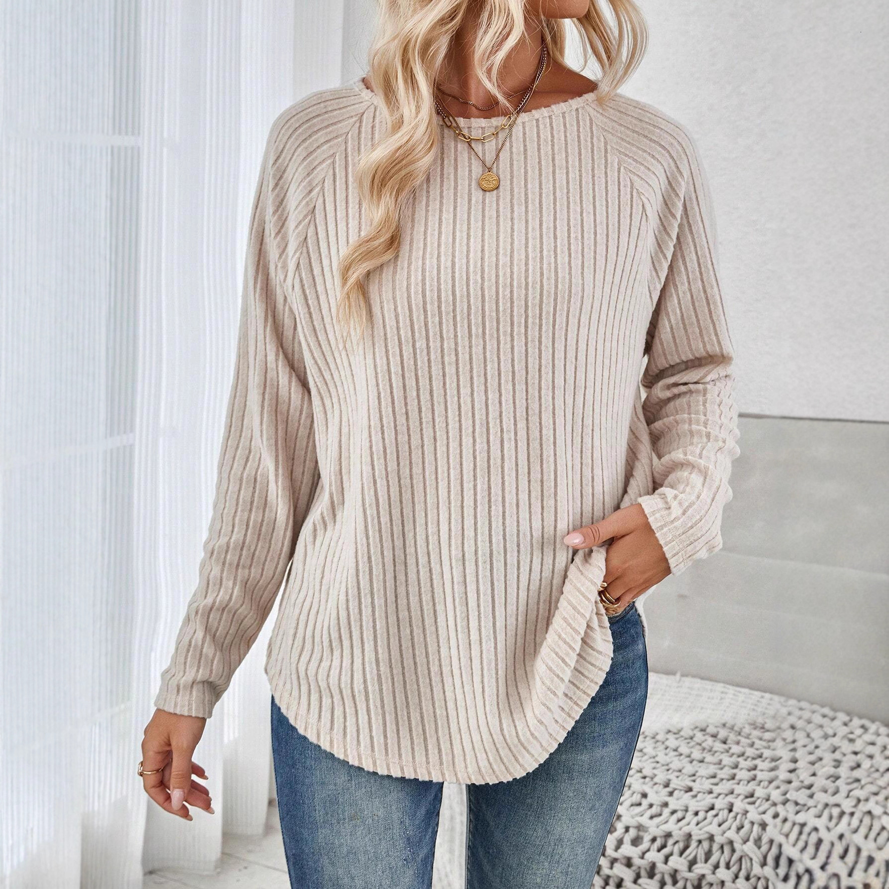 Spring New Women's Loose Long Casual Solid Color Fleece Insert Sleeve T-Shirt for Women