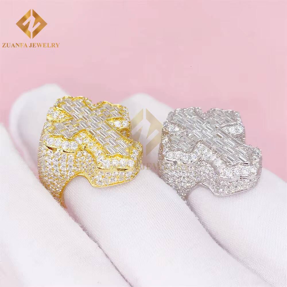 RTS Hot Sale Baguette Pendant Ring Set 925 Sterling Silver Moissnaite Diamonds Shining Jewelry Sets Cross Rings