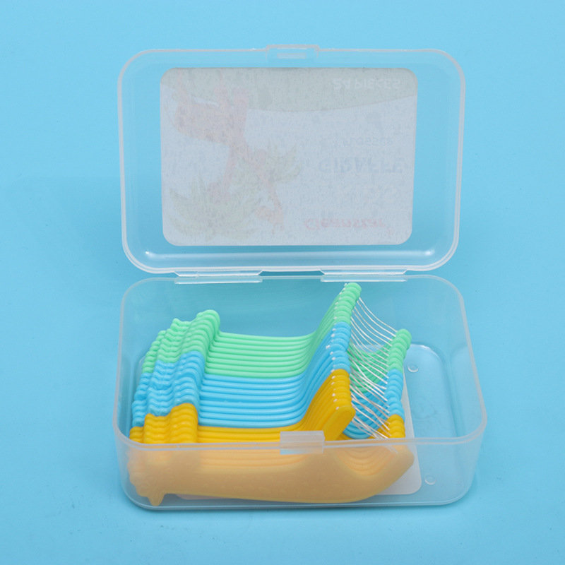 24-pack box of cute cartoon-shaped children's colored smooth dental floss sticks, portable disposable plastic dental floss picks