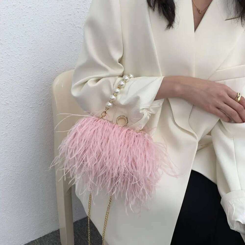 Designer bag 52 Ostrich Fur Feather handbag coin wedding purse Evening Wallet Bag Women Clutch Dia Knuckle Rings Dinner