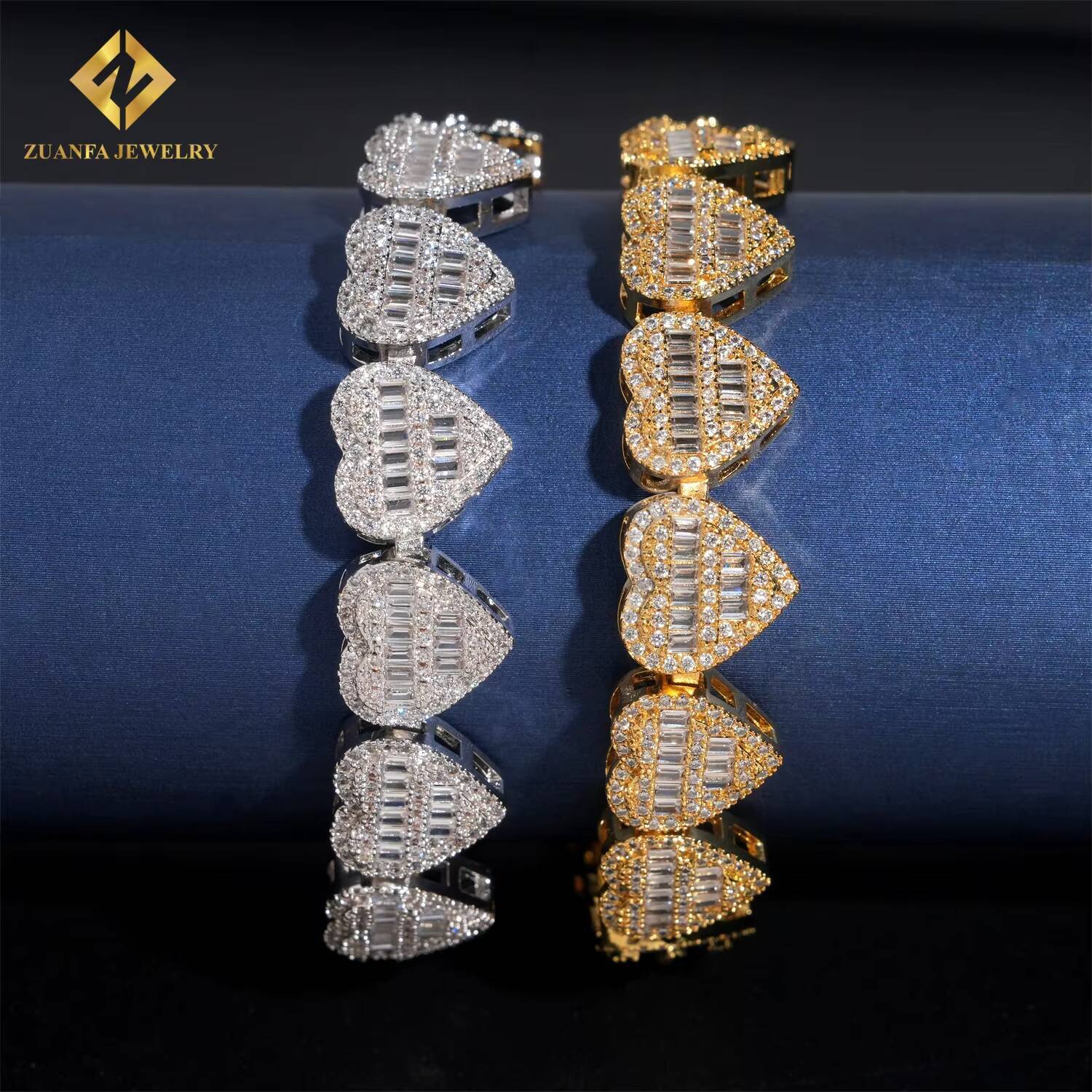 13mm Iced Out Heart Cuban Hip Hop Style Jewelry Bracelet Cuban Link Chain Baguette VVS D Moissanite Diamond Necklace Women Men