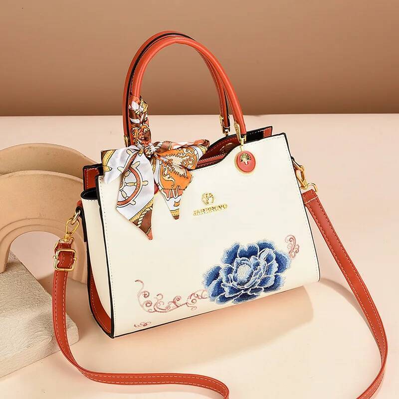 Ladies' Handbag, Niche Temperament, Fashionable And Elegant Embroidered Shoulder Bag, Large Capacity Flower Crossbody Bag