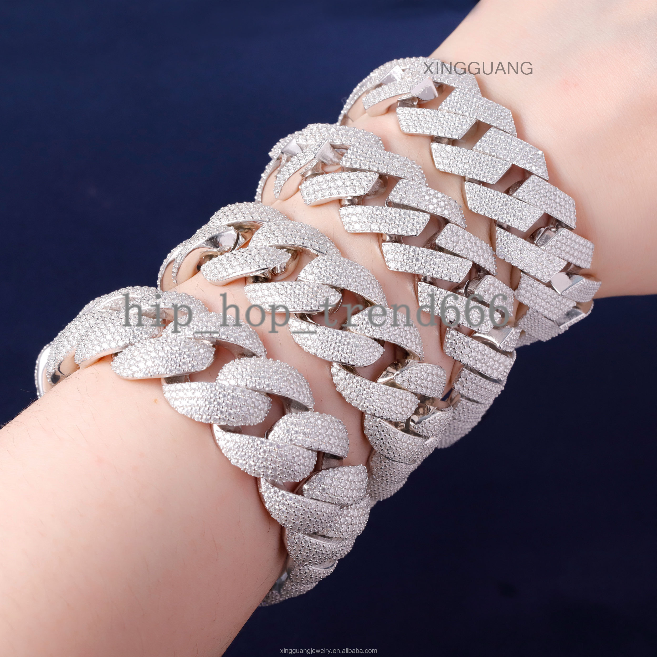 Fashion Jewelry Hip Hop Style 20mm 22mm Wide Men Bracelet Gold Plated 925 Sterling Silver VVS Moissanite Diamond Cuban Bracelet