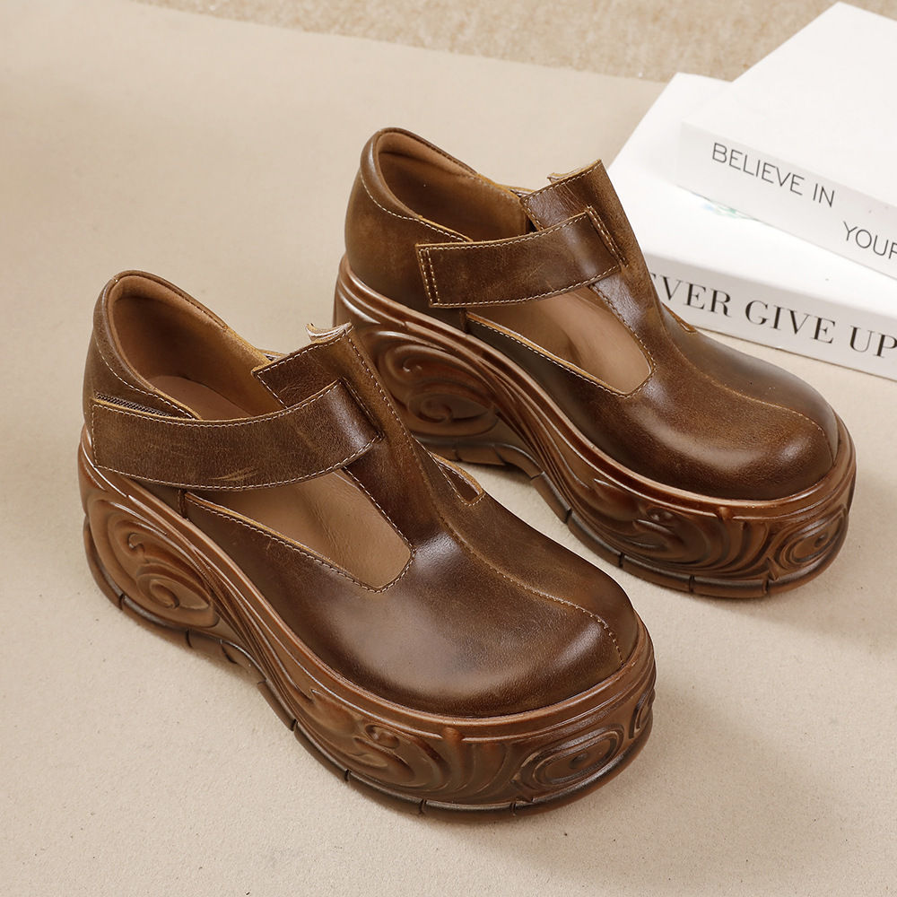 Designer 2025 new retro thick sole multifunctional and versatile leather single shoe