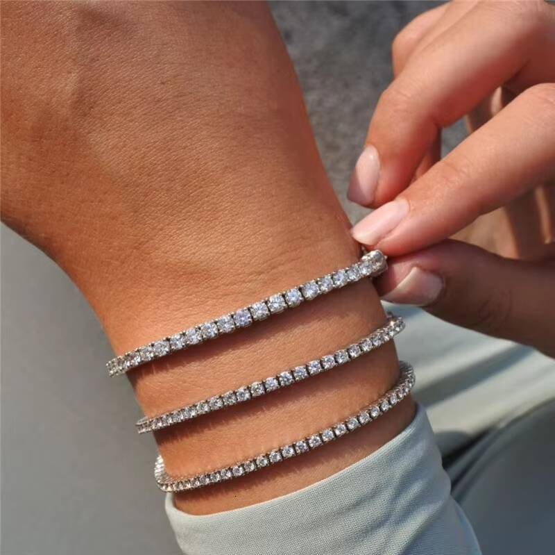 ZF Iced Out Moissanite Stone Bracelet Sterling Silver 925 Tennis Bracelet Women Men Diamond Jewelry 925 Sterling Silver Bracelet