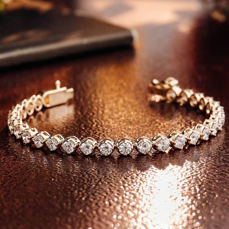 Fine Jewelry 14k Yellow Gold Bezel Setting Tennis Bracelet 3.5-4mm Lab Grown Diamond Bracelet Ladies Wedding Gift