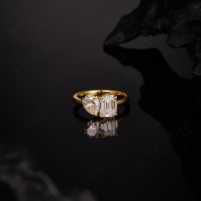 Double Stone Ring 925 Sterling Silver Simplicity Classic Moissanite 2CT Water Drop Emerald Engagement Wedding Band Fine Jewelry GRA Certified