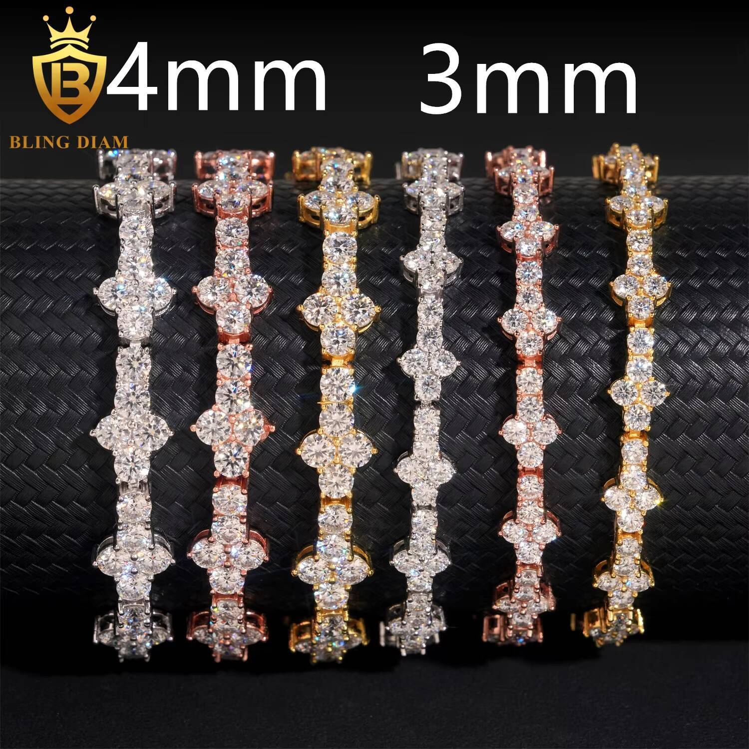 Hot Sale 3mm 4mm VVS Moissanite Tennis Chain Necklace Cross Shape 925 Sterling Silver Iced Out Fine Jewelry for Women