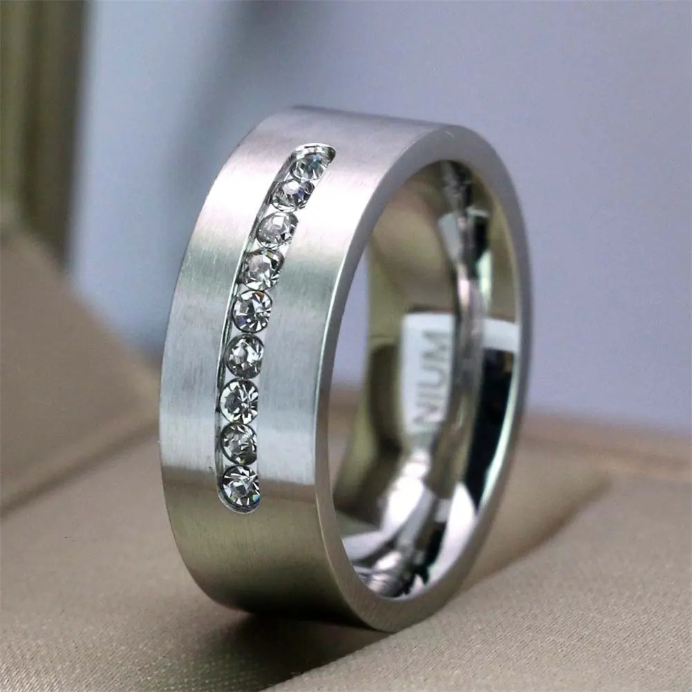 Fashion Couple Rings Mens CZ Stainless Steel Ring Women Square Cut Crystal Rhinestones Rings Set Wedding Engagement Jewelry 250811