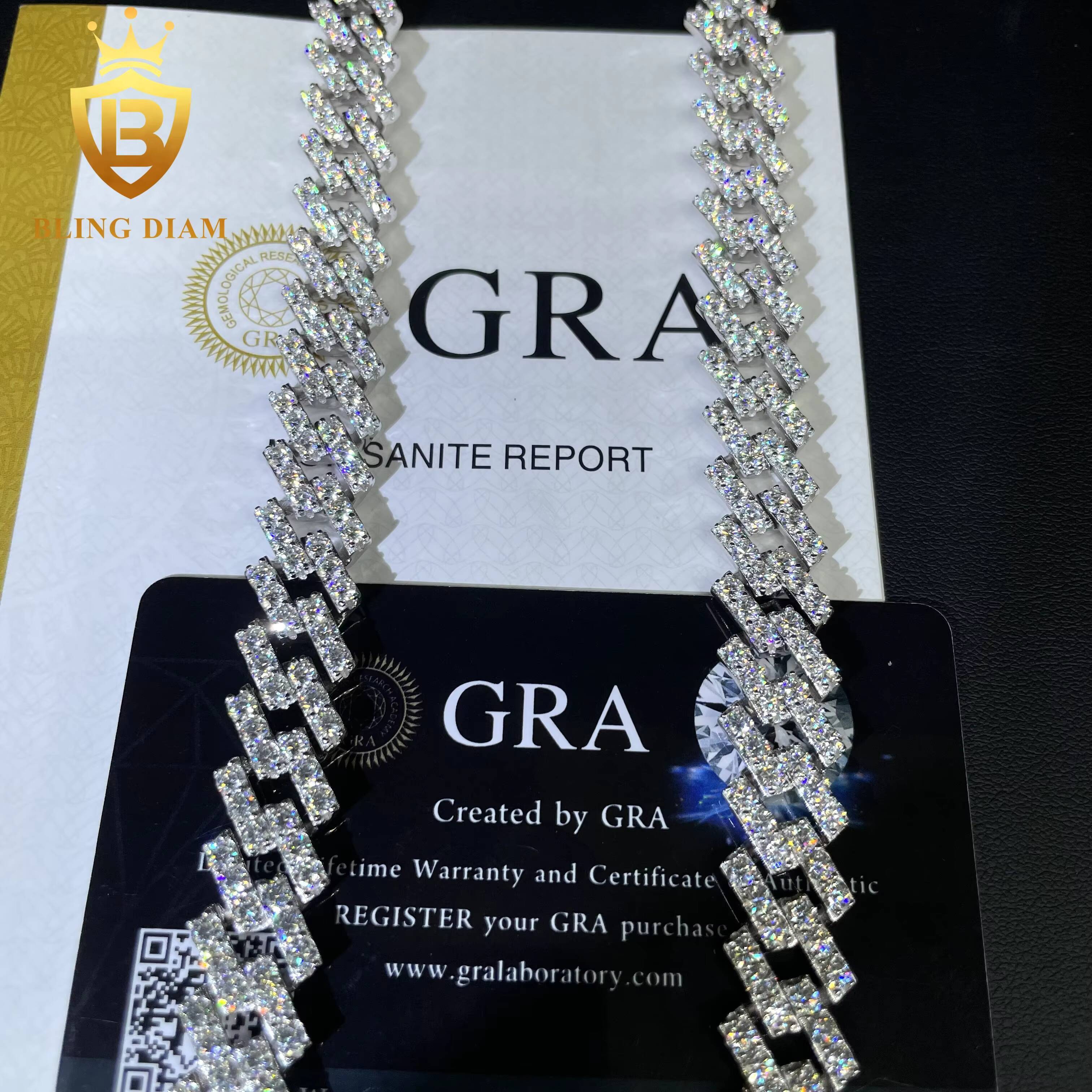 Top Trendy 13mm 2 Rows 925 Sterling Silver Iced Out Vvs Moissanite Diamond Cuban Chain Hip Hop Necklace Jewelry