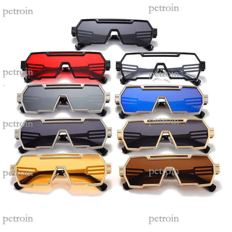 Fashion Metal Square Frame One-piece Hip-hop Personality Future Technology Trendy Sunglasses