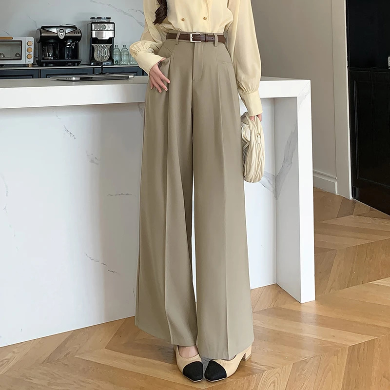 Seoulish Vintage High Waist Womens Casual Suit Pants 2024 Autumn Office Lady Workwear Wide Leg Trousers Female 250808