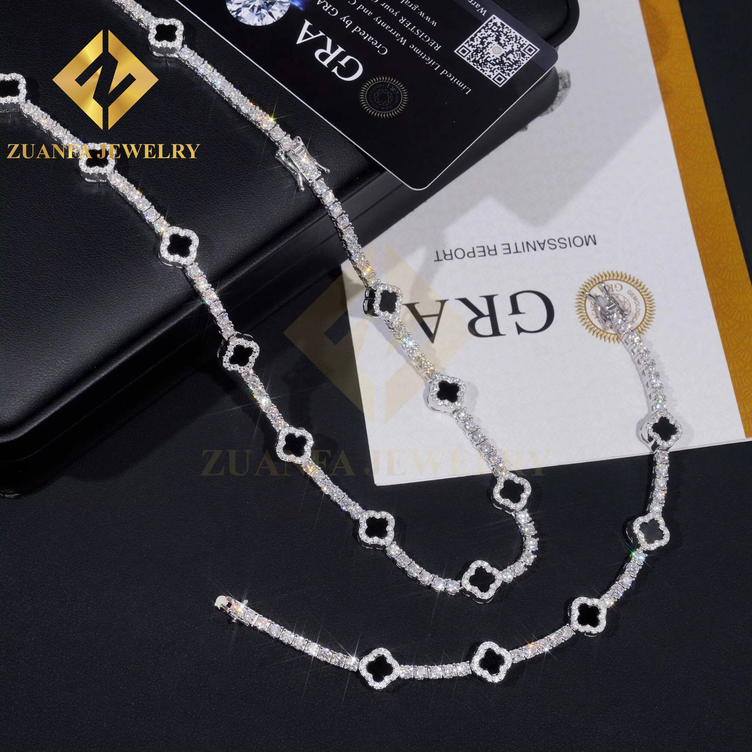 Fine Jewelry Hot Sale Agate Clover Bracelets Sterling Silver 925 Gold Plated Moissanite Tennis Chains Bracelet