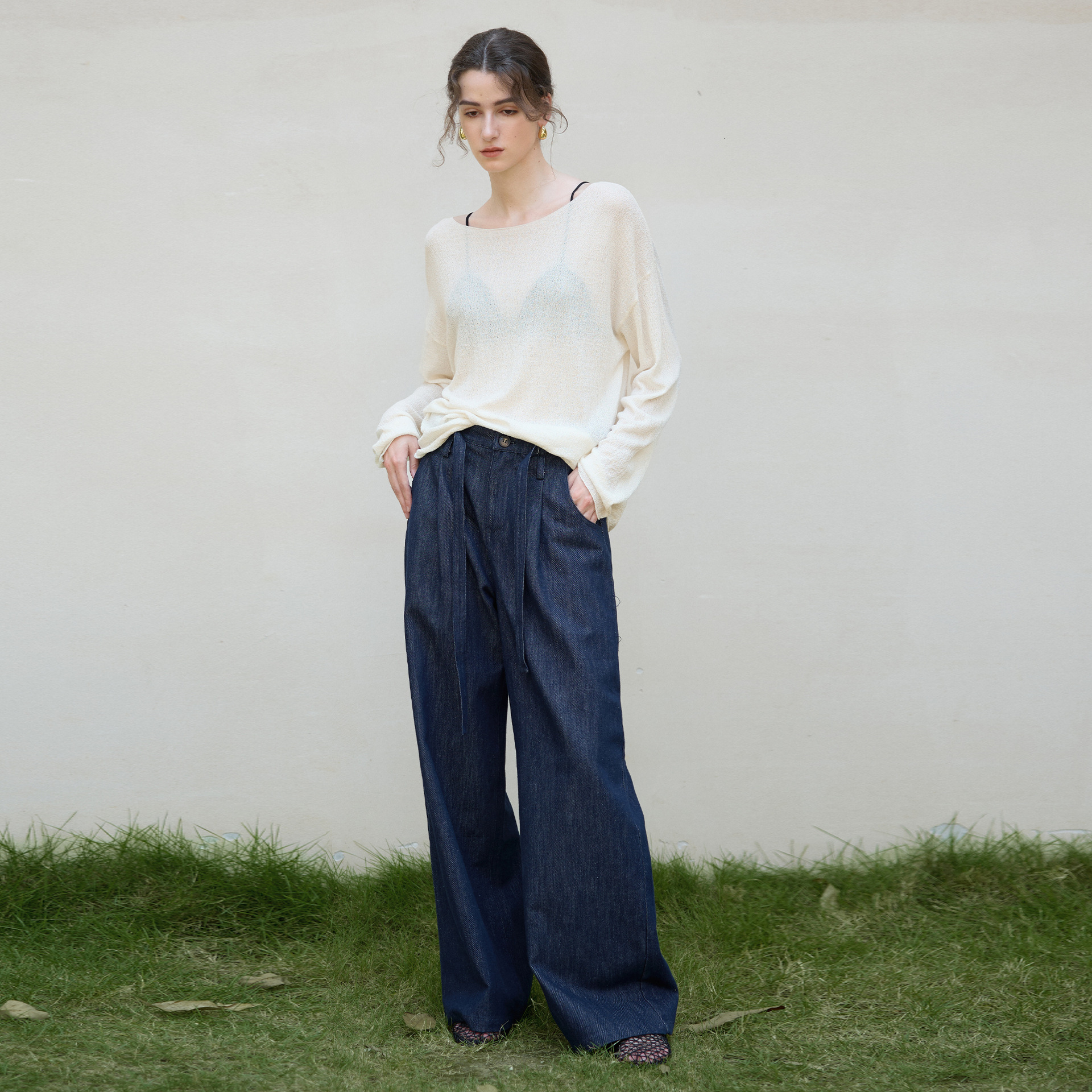 Autumn Winter New Tencel Wool Blend Women's Top Elegant Lazy Style Knitted Base Shirt Round Neck Loose Long Sleeve